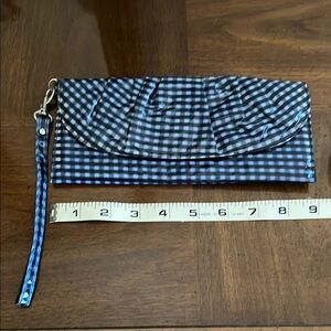 Minicci White and Blue Clutch Wristlet with Ruched Detail